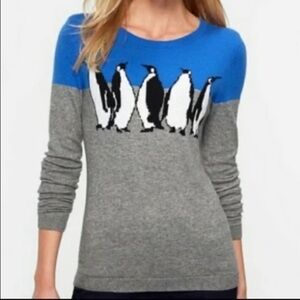TALBOTS Wool Blend Lightweight Penguin Sweater Blue Grey Colorblock Holiday MP